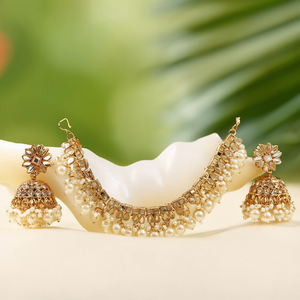 Boucles d'oreilles Jhumki en perles Kan Chain Jewelemarket 10575575WH - Product Image 3
