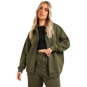 Sweat-shirts pour femmes à manches longues, faible MOQ, en molleton de coton respirant, à fermeture éclair, à motif uni, décontractés - Product Image 3