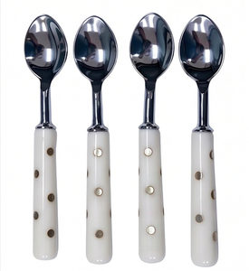Cubertería Ecológica de Acero Inoxidable Blanco con Mango Corto y Detalles Plateados para Hogares Modernos, Cenas Diarias, Fiestas y Bodas - Product Image 1