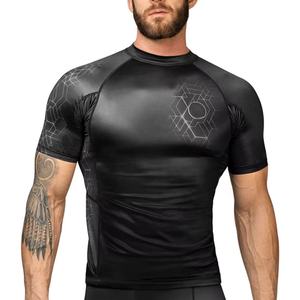 Camiseta de compresión Rash Guard de manga corta personalizada para hombre, para MMA, BJJ, de secado rápido, para fitness, gimnasio, entrenamiento, capa base atlética. - Product Image 1