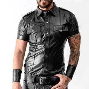 Men's Real Leather Blue Security Protection Style Leather <b>Shirt</b> by Urban Export Line - Product Image 6