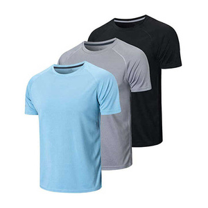 เสื้อยืดแขนสั้นผู้ชาย แห้งเร็ว สีพื้น คอกลม ทรงปกติ สวมใส่สบาย ผ้าถักโพลีเอสเตอร์ สีน้ำเงิน เทา ดำ - Product Image 1
