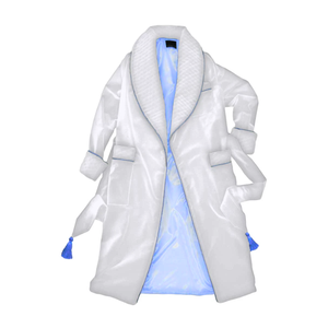 Peignoir de luxe blanc pour homme, col châle, en coton matelassé, pour spa et hôtel, manches longues, grande taille, vêtement d'intérieur, avec pompons, style couple - Product Image 5