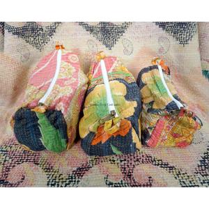 Handmade Cotton kantha cosmetic pouch <b>bag</b> small-<b>Large</b> Kantha with zipper closure <b>Bag</b> Affordable Women's Gifts for women - Product Image 2