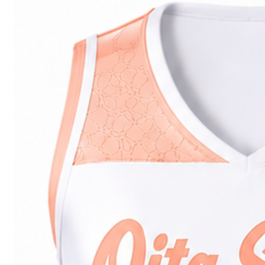 Maillot de cheerleading sans manches sublimé blanc pêche, tenue de sport athlétique pour équipe, entraînement et compétition - Product Image 4