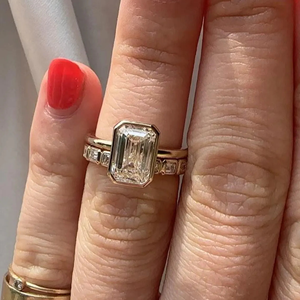 Unisex Emerald Oval Cut Diamond Engagement <b>Ring</b> Prong Setting 3.30 Carat Lab-Grown 14K Gold Plated Eternity IGI Certified - Product Image 3