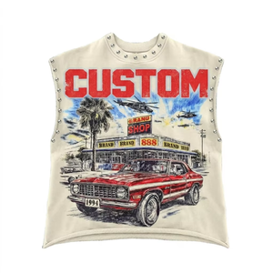 Custom Distressed Graphic Cropped Crew Neck <b>Tank</b> <b>Top</b> Rhinestone Printed Sleeveless Streetwear T Shirt Unisex Eco-Friendly 180g - Product Image 1