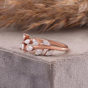 แหวนเงินแท้ 925 ประดับมอสซาไนต์ทรงใบไม้ รูปทรงมาร์คีส์ ชุบทองคำสีกุหลาบ สไตล์ธรรมชาติ สำหรับงานหมั้นและงานแต่งงานสำหรับผู้หญิง - Product Image 2