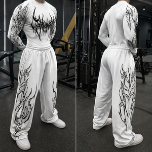 Vêtements de sport pour homme, t-shirt de compression et pantalon assorti, séchage rapide, respirant, spandex, polyester, extensible dans quatre sens, manches longues. - Product Image 4