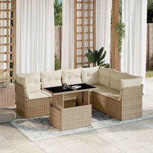 Juego de sofá de jardín de ratán PE beige con acero con recubrimiento en polvo y vidrio templado - Product Image 1
