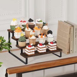 4-Tier Wooden Display Stand with Metal Frame | Rustic Countertop Organizer <b>Rack</b> - Product Image 5