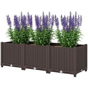 Fioriera Rialzata in Plastica 4x1x1 piedi per Esterni, con Fori di Drenaggio, Peso 5kg, per Ortaggi ed Erbe, Colore Marrone - Product Image 1