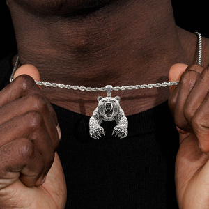 Hip Hop Mens Necklace Silver Pave <b>Crystal</b> Bear Claw Pendant Custom Logo Aggressive Streetwear Fashion Jewelry - Product Image 2