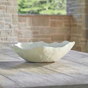 Nouvel Arrivage – Bol décoratif à bord ondulé blanc 16x12x5 pouces - Product Image 3