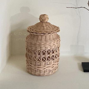 Rattan <b>storage</b> <b>boxes</b> woven jar container lid basket <b>for</b> <b>decor</b> & storing handmade weaving box - Product Image 3