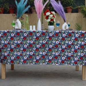 Floral Printed Cotton <b>Tablecloth</b> Blue Red White Outdoor Dining Decor Pastoral Style Washable <b>Rectangle</b> Cover Dining Table Decor - Product Image 6