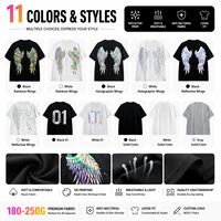 T-shirt personnalisé réfléchissant avec ailes d'ange pour homme, tee-shirt streetwear surdimensionné, impression holographique au dos, taille plus