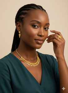 SAUTOIR COLLIER PLAQUE Plaqué Or 24K Fait Main Haute Qualité Pendentif Classique Ensemble de Bijoux 3 Pièces pour Femme Mariage Fête Luxe - Product Image 2