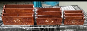Hand Carved Wooden <b>Desk</b> Organizer Non-folding 3 Drawer Single Letter Rack <b>Rustic</b> Stationery Holder Wall Mounted Office Storage - Product Image 2