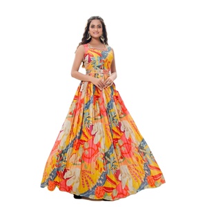 Vestido Anarkali para Mujer, Estampado Digital, Largo Regular, Tela Chinon, Patrón Fabuloso, Elegante, para Fiesta, Envío Rápido - Product Image 1