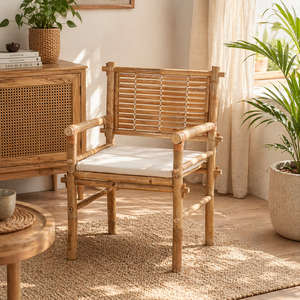 Wholesale <b>Bamboo</b> Armchair Outdoor Indoor Patio Chair with Cushion Natural Durable Garden Furniture OEM ODM Made in Vietnam - Product Image 1