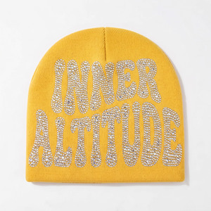 Rhinestone <b>Beanie</b> Hat Unisex <b>Fleece</b> Cap Custom knit <b>Beanie</b> Winter Warm Cuffed <b>Beanie</b> Unisex 100% Acrylic Cap Winter Warm Hat - Product Image 5