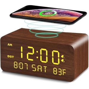 Sveglia Digitale in Legno con Luminosità Regolabile, Ricarica Wireless, Modalità Giorno/Lunghilata, Orologio da Tavolo Intelligente - Product Image 3