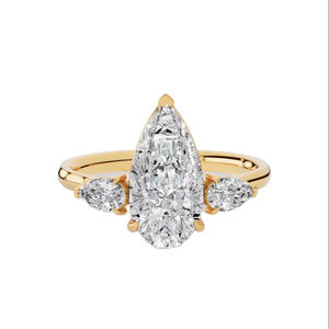 Anillo de Compromiso con Tres Piedras de Diamante Cultivado en Laboratorio, Corte Pera Alargado, Oro Blanco, Amarillo y Rosa de 18K, VVS Incoloro, Joyería Fina de Lujo - Product Image 1