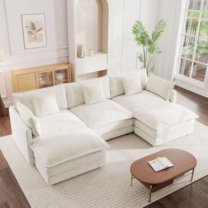 Divano Angolare Moderno Minimalista a U, 5 Posti Convertibile con Poggiapiedi Reversibile e 2 Pouf, Morbido per Soggiorno - Product Image 2