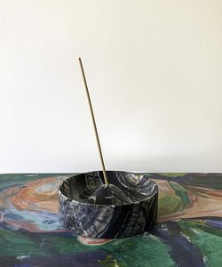 Black Marble Incense Holder, Tree Planted with Every Order, Italian Carrara Black Marble Tray Incense Burner, Home and <b>Desk</b> In - Product Image 1