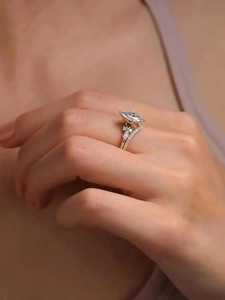 Anillo de doble banda con diamante de corte marquesa de 2.01 CT E VS1, conjunto único a juego, diamante cultivado en laboratorio, oro sólido de 14K, regalo de propuesta de matrimonio para enamorados - Product Image 6