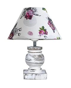 Floral Printed Fabric <b>Table</b> Lamp with <b>Rustic</b> Wooden Base Tabletop Flower Shape <b>Bedside</b> Desk Light Warm Home Decor - Product Image 2