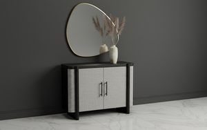 Aparador Moderno de 2 Puertas de Roble Macizo, Resistente al Agua, Ecológico, Diseño Multifuncional, Madera Natural, Tela Gris - Product Image 4