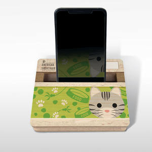 Soporte Amplificador de Teléfono de Madera con Diseño de Gato Personalizado Kami Zoo, Soporte Portátil para Celular con Difusor de Aceites Esenciales 110x90mm - Product Image 1