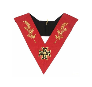 18th Degree Scottish Rite Collar Premium <b>Red</b> Satin with Gold Embroidery Custom Regalia Collar Handmade Ceremonial - Product Image 1