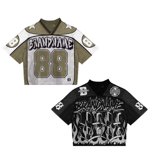 เสื้อฟุตบอลแบบครอปทรงบ็อกซี่ คอวี ผ้าตาข่าย ปรับแต่งชื่อและโลโก้ได้ เสื้อยืดสไตล์วินเทจแนวสตรีทแวร์ เสื้ออเมริกันฟุตบอล - Product Image 6