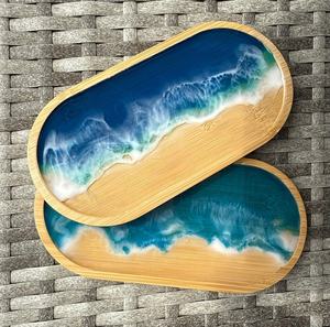 Plateau de service en bois au design luxueux, plateau de service personnalisé en résine époxy et bois, plateau de service décoratif - Product Image 1