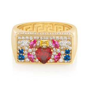 Moissanite Multicolor Gemstone <b>Ring</b> <b>Gold</b> Plated Statement <b>Ring</b> Luxury Pave Jewelry Mens Womens Bold Fashion <b>Cocktail</b> <b>Ring</b> - Product Image 5
