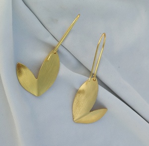 <b>Gold</b> Plated Brass <b>Dangle</b> <b>Earrings</b> Abstract Leaf Drop <b>Earrings</b> for Women Anniversary Jewelry - Product Image 2