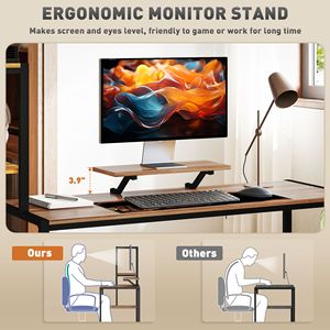 "Rectangle Brown MDF Computer <b>Desk</b> with Monitor Stand & Storage Shelves" - Product Image 5