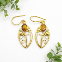 Boucles d'oreilles pendantes en laiton œil de tigre naturel, style bohème, filigrane, pierres précieuses, vente en gros