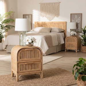 Handicraft Rattan Nightstand With 2 Drawers Natural Rattan <b>Storage</b> Bedroom Furniture Tropical Modern Design By Vietnam Factory - Product Image 1