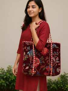 Bolso Tote Casual de Diseño para Mujer, Calidad Premium, Algodón y Terciopelo Acolchado, Patrón Floral Multicolor, Dos Asas, Cierre Abierto - Product Image 2