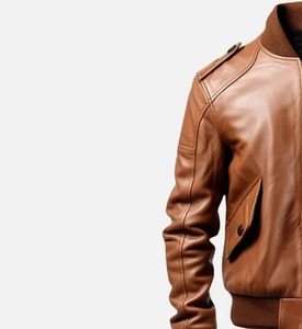 Men's <b>Brown</b> Genuine <b>Leather</b> Bomber <b>Jacket</b> Stand Collar Zipper Closure Moto Biker Style Autumn Wear - Product Image 2