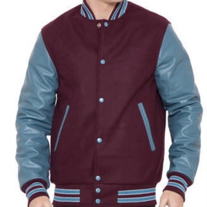 Blouson universitaire personnalisé de haute qualité en laine avec col montant, manches en cuir véritable, broderie, respirant et à séchage rapide - Product Image 3