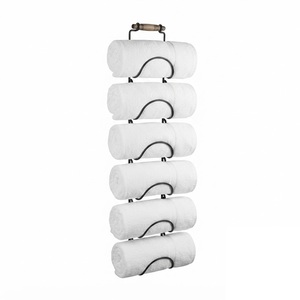 4-Tier Wall Mounted Wrought Iron Towel Rack For Rolled <b>Bath</b> Towels Space Saving Vintage Scroll Metal <b>Storage</b> Organizer For Sale - Product Image 5