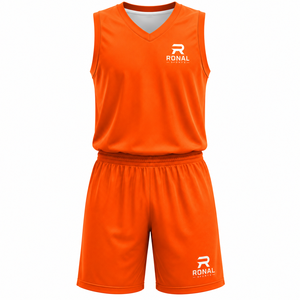 Conjunto de Uniforme de Baloncesto RONAL Naranja con Cuello en V Sin Mangas, Uniforme Deportivo Transpirable para Adultos, Ajuste Atlético para Todas las Temporadas - Product Image 1