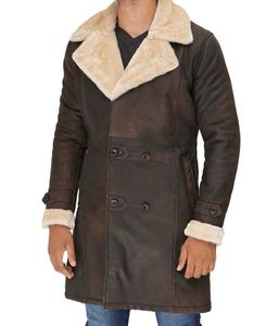 Softshell-abrigo de cuero marrón para hombre, doble botonadura, Sherpa, personalizado completo con collar de sherpa amplio y botón, dos bolsillos para exterior - Product Image 3
