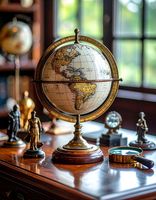 Globe Terrestre Vintage de Luxe Noir et Or sur Socle Métallique, Décoration de Bureau et de Maison, Qualité Supérieure