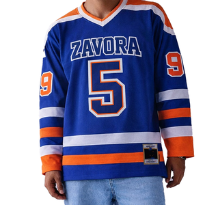 เสื้อฮอกกี้สไตล์เรโทร สีส้มน้ำเงิน สำหรับผู้ชาย ทรงโอเวอร์ไซส์ ผ้าตาข่าย ชุดทีม สามารถสั่งทำชื่อและหมายเลขได้ แขนยาว เสื้ออเมริกันฟุตบอล - Product Image 2